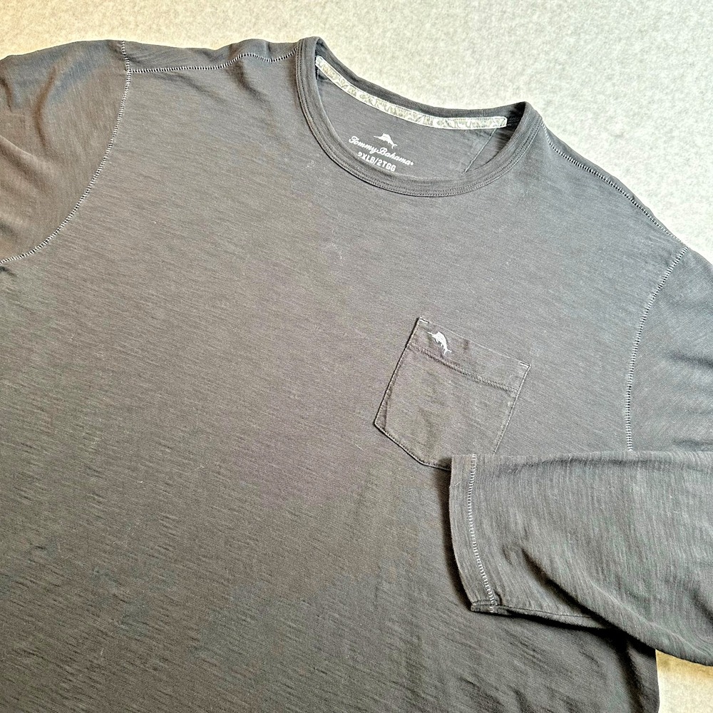 Tommy Bahama Mens 2XLB Long Sleeve Pocket T Shirt Black 100% Cotton Big Tall